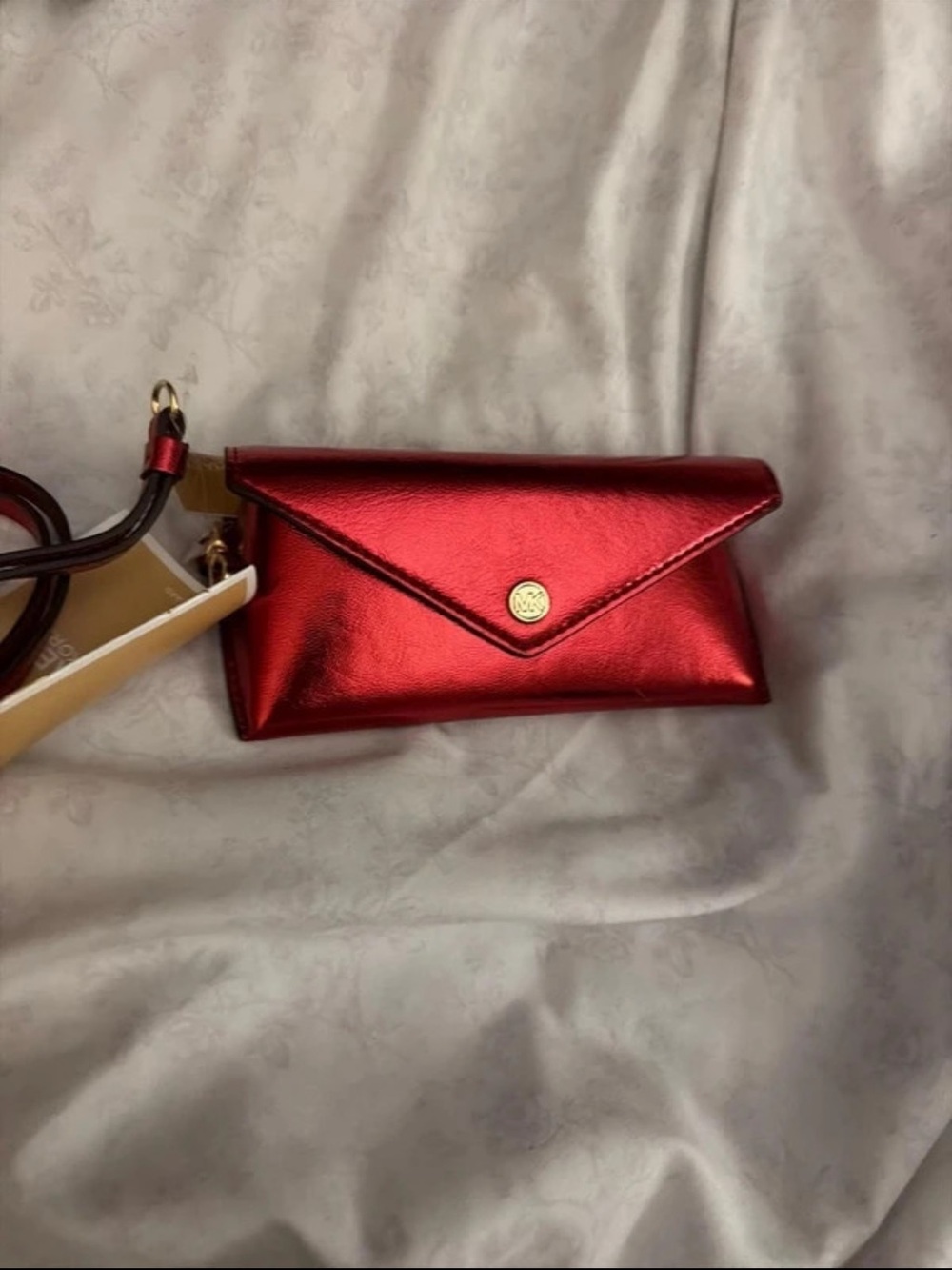 MICHAEL Michael Kors Metallic Red eyeglass case with Gold Snap